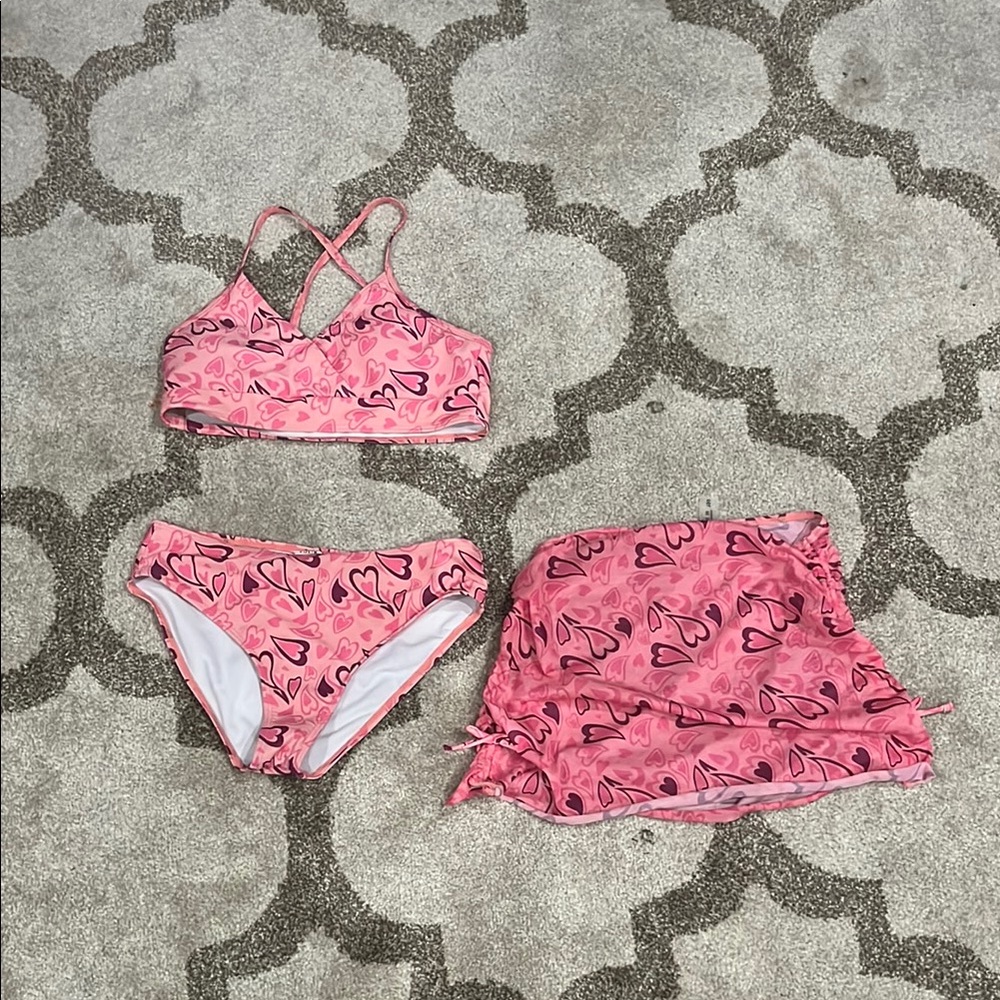 Pink Heart Patterned Bikini Set